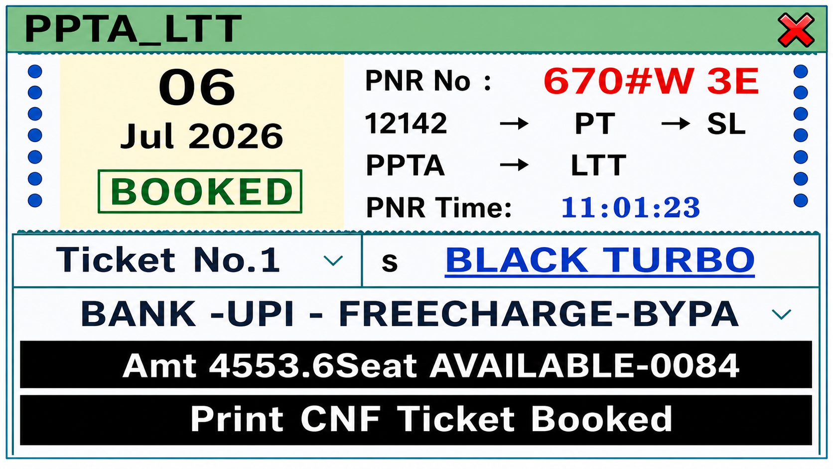 Black Turbo Tatkal High-Speed Booking Software — software available at Tatkal Host